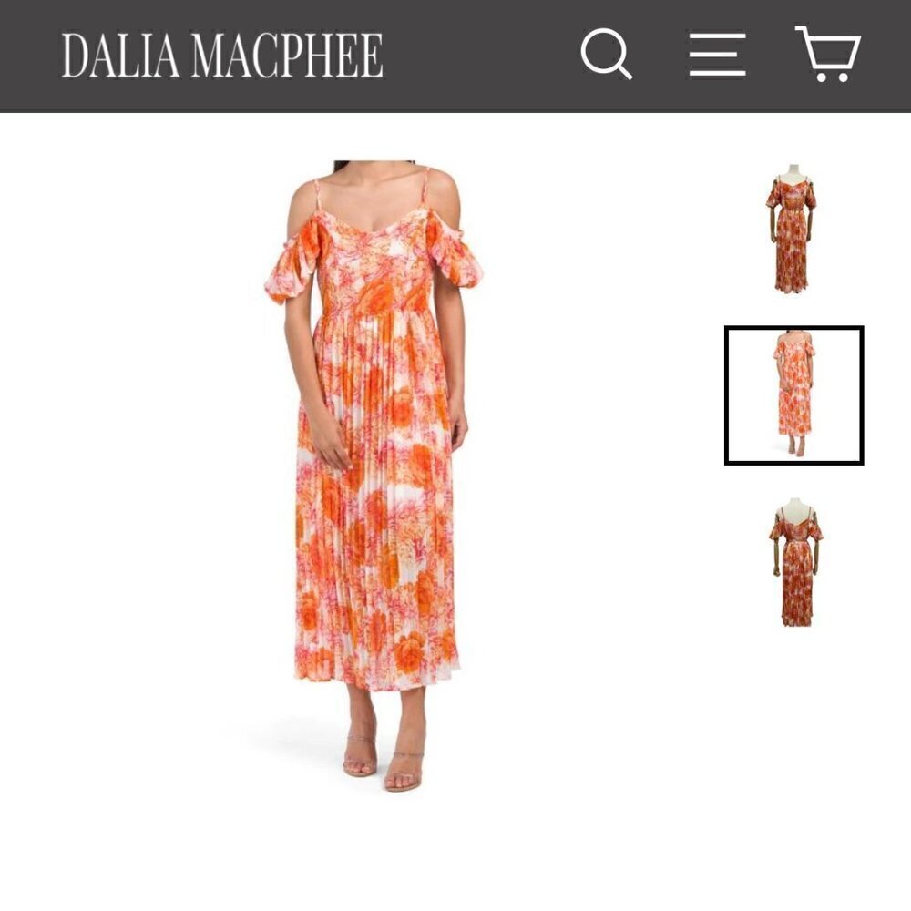 NWT Dalia Mac Phee Cold shoulder floral pleated skirt maxi dress, Size Small - Picture 2 of 14